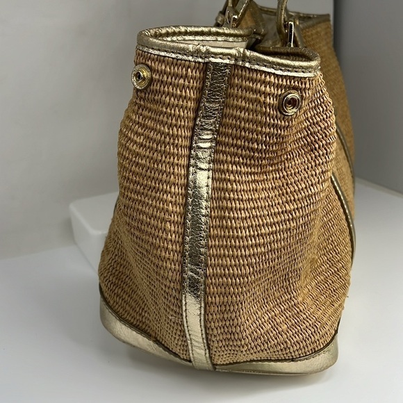 Michael Kors Straw/Gild Lame Leather Shoulder Tote with Removable Pouch - Picture 3 of 11